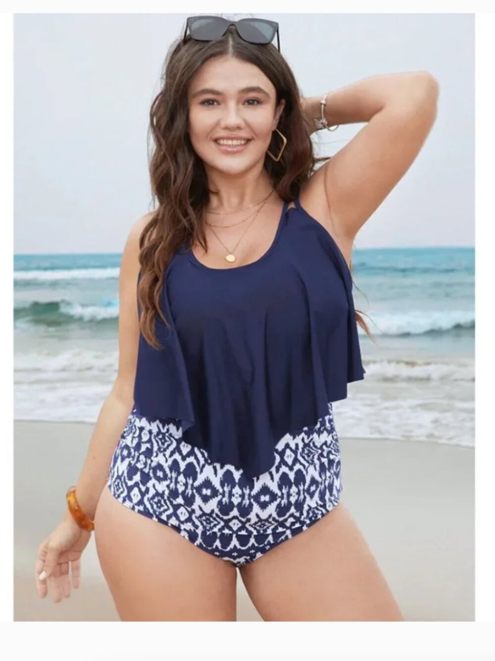 BloomChic Navy and White Flounce One-Piece Swimsuit